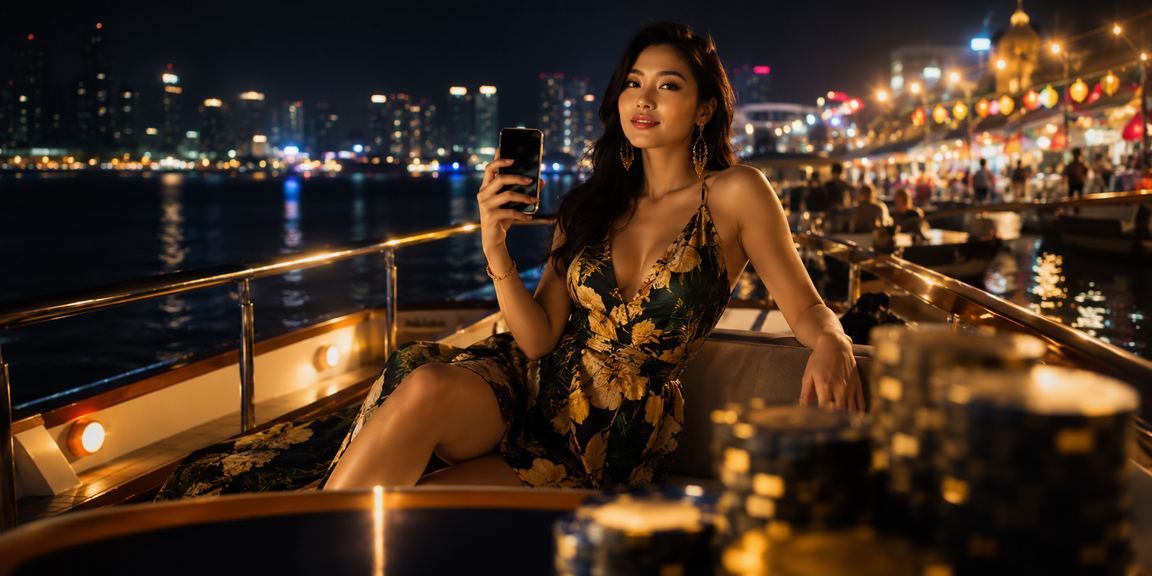 Người dùng tại Vũng Tàu trải nghiệm casino trực tuyến qua điện thoại tại khu chợ đêm nhộn nhịp